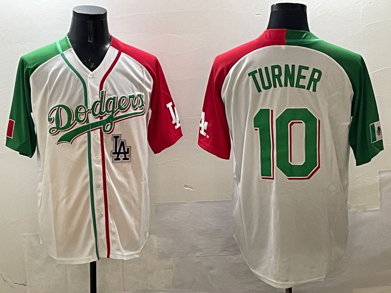 Men Los Angeles Dodgers #10 Turner White Green Game 2025 Nike MLB Jersey style 9